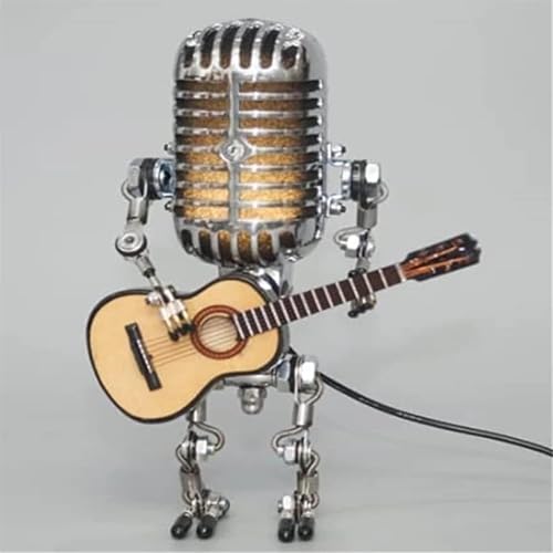 Vintage Microphone Robot Desk Lamp, Vintage Microphone Guitar Robot Lamp, Metal Microphone Robot Lamp with Mini Guitar, Robot Touch Dimmer Lamp, Vintage Microphone Guitar Robot Lamp with Dimmer von TAOXUNLOVE