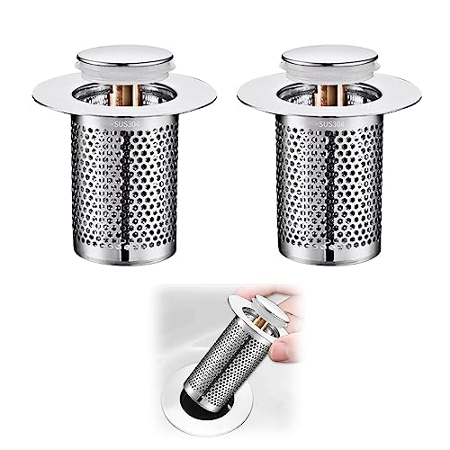 2Pcs Badezimmer Waschbecken Abfluss Stopper, Bodenabfluss Pop-Up Bounce Core Filter Mesh, Multifunktions-Becken Drain Stopper Haar Catcher Dusche Waschbecken Sieb Badezimmer (Kupfer Kurz) von TAOZHIYAO