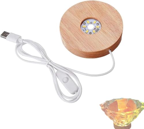Leuchtsockel LED Licht, Led Holzsockel Rund, LED Leuchten Sockel, Untersetzer für Glasblock Stimmungslichter, Warmes Weiß LE D Ausstellungsstand Lampesockel (A - 12 cm) von TAOZHUGONG