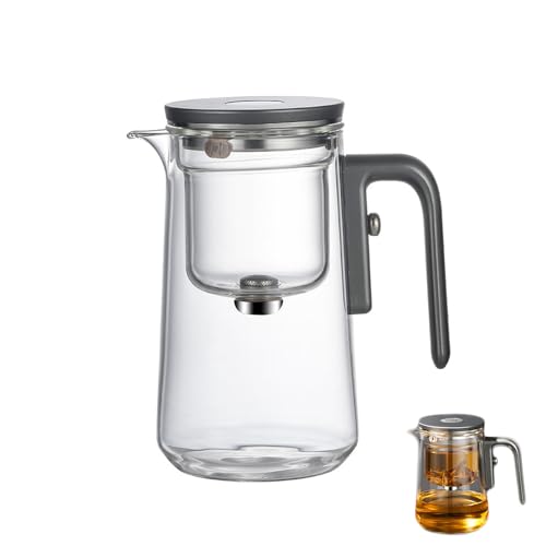 Tea Pot Enchanti-Teekanne, Enchantipot Magic Tea Pot Magische Teekanne mit Wassertrennung, Press Control Magic Tea Pot with Wooden Handle (600 ml - Grau) von TAOZHUGONG