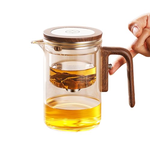 Tea Pot Enchanti-Teekanne, Enchantipot Magic Tea Pot Magische Teekanne mit Wassertrennung, Press Control Magic Tea Pot with Wooden Handle (600 ml - Holzfarbe) von TAOZHUGONG