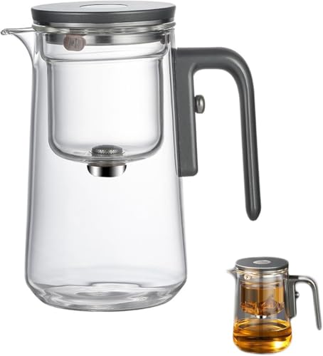 Tea Pot Enchanti-Teekanne, Enchantipot Magic Tea Pot Magische Teekanne mit Wassertrennung, Press Control Magic Tea Pot with Wooden Handle (800 ml - Grau) von TAOZHUGONG