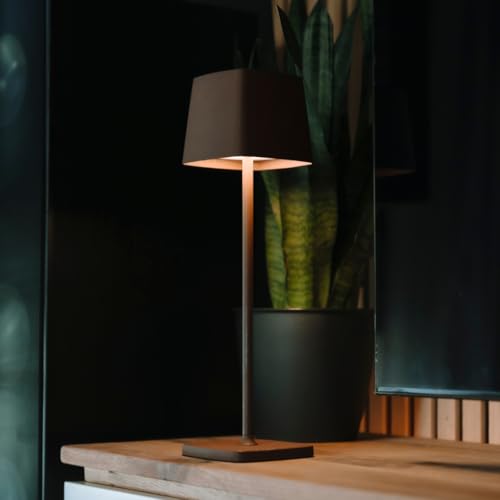 TAP LIGHT Elo Tischlampe Braun Dimmbar I Aluminium Lampe mit modernem Design I 28cm Hoch Akku betrieben I Elegante Nachttischlampe für Wohnzimmer, Esszimmer & Schlafzimmer von TAP LIGHT Mehr als nur eine Lampe