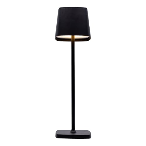 TAP LIGHT Elo Tischlampe Schwarz Dimmbar I Aluminium Vintage Lampe mit modernem Design I 28cm Hoch Akku betrieben I Elegante Nachttischlampe egal für Wohnzimmer, Esszimmer& Schlafzimmer von TAP LIGHT