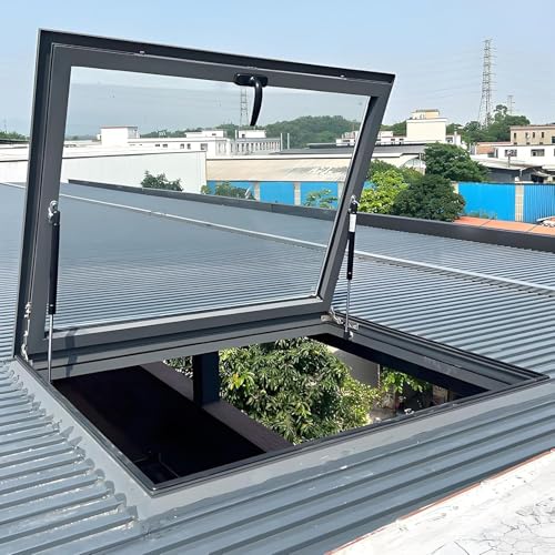 1 graue Dachfenster for den Dachzugang – langlebige Dachluke aus Aluminiumlegierung mit abschließbarem Griff for Dachboden, Keller(55x75cm) von TAPAUVCK