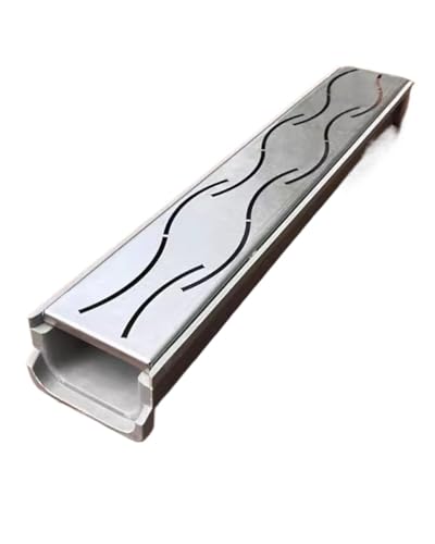 1 schmales Abflussgitter for Garten, Terrasse, Hof und Garage – Abdeckung aus Edelstahl 304, Kanal-Set aus Kunstharz(60cmx10cmx4cm) von TAPAUVCK