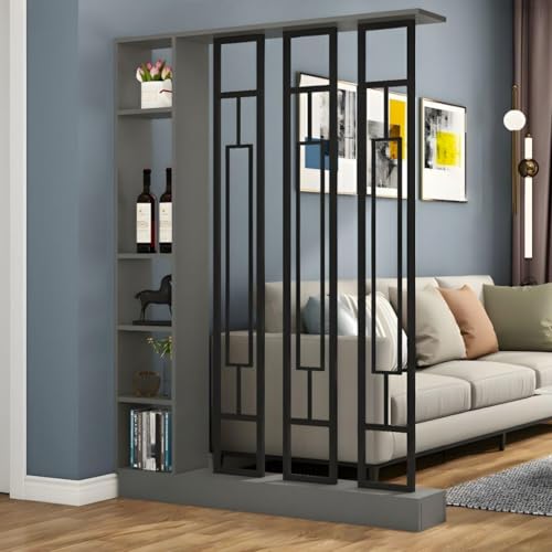 TAPAUVCK 1 Set minimalistischer freistehender Raumteiler/Bücherregal aus Holz – multifunktionales Lagerregal for Home Office/Eingangsbereich(Gray+Black 39.3x9.4x78.7in) von TAPAUVCK