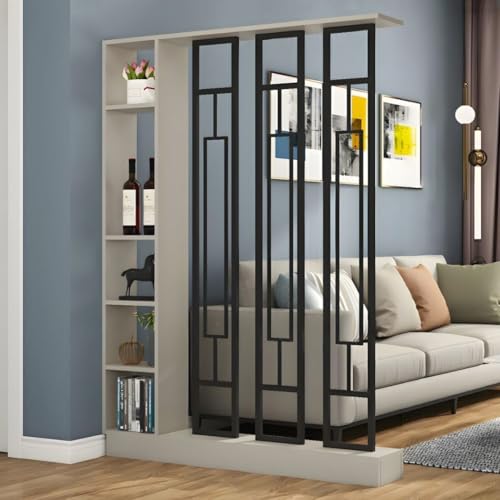 TAPAUVCK 1 Set minimalistischer freistehender Raumteiler/Bücherregal aus Holz – multifunktionales Lagerregal for Home Office/Eingangsbereich(Khaki+Black 47.2x9.4x78.7in) von TAPAUVCK