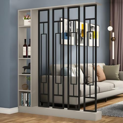 TAPAUVCK 1 Set minimalistischer freistehender Raumteiler/Bücherregal aus Holz – multifunktionales Lagerregal for Home Office/Eingangsbereich(Khaki+Black 55.1x9.4x78.7in) von TAPAUVCK