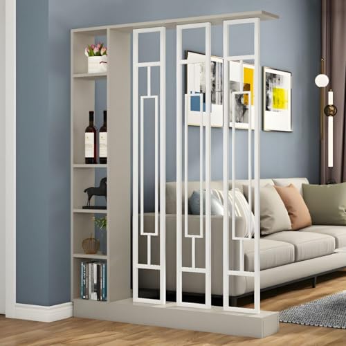 TAPAUVCK 1 Set minimalistischer freistehender Raumteiler/Bücherregal aus Holz – multifunktionales Lagerregal for Home Office/Eingangsbereich(Khaki+White 47.2x9.4x78.7in) von TAPAUVCK