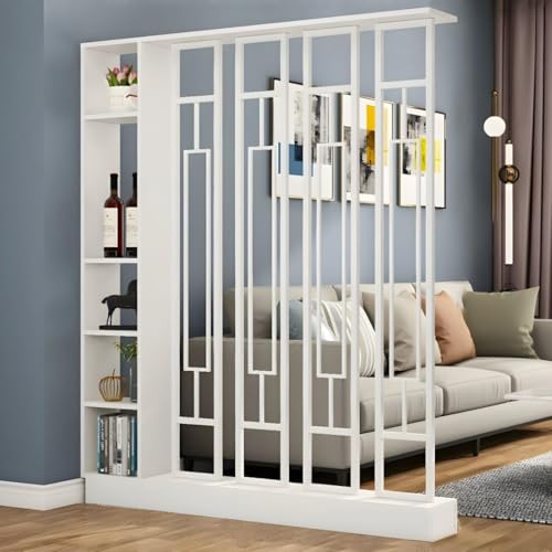 TAPAUVCK 1 Set minimalistischer freistehender Raumteiler/Bücherregal aus Holz – multifunktionales Lagerregal for Home Office/Eingangsbereich(White+White 55.1x9.4x78.7in) von TAPAUVCK