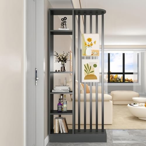 TAPAUVCK 1 Set stilvolles Raumteiler-Bücherregal aus Holz – for das Home Office und dekorative Wandtrennwand(Gray+Black,31.4x9.4x79.5in) von TAPAUVCK