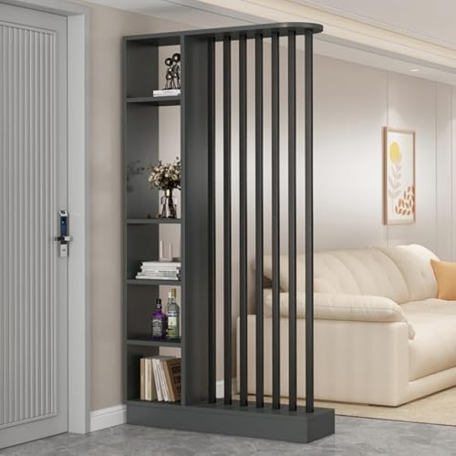 TAPAUVCK 1 Set stilvolles Raumteiler-Bücherregal aus Holz – for das Home Office und dekorative Wandtrennwand(Gray+Black,39.3x9.4x79.5in) von TAPAUVCK