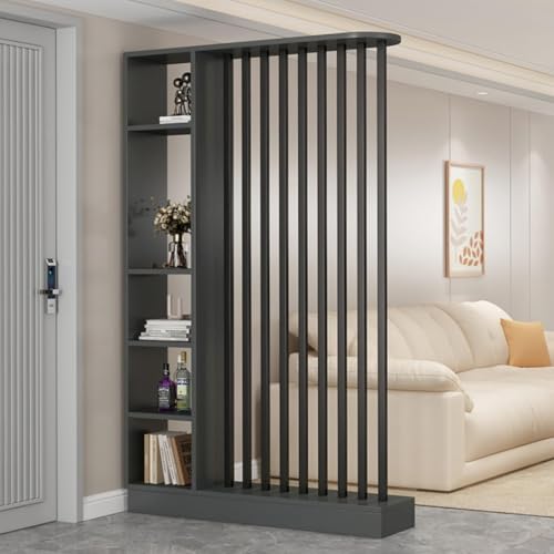 TAPAUVCK 1 Set stilvolles Raumteiler-Bücherregal aus Holz – for das Home Office und dekorative Wandtrennwand(Gray+Black,47.2x9.4x79.5in) von TAPAUVCK