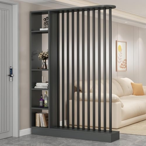 TAPAUVCK 1 Set stilvolles Raumteiler-Bücherregal aus Holz – for das Home Office und dekorative Wandtrennwand(Gray+Black,55.1x9.4x79.5in) von TAPAUVCK