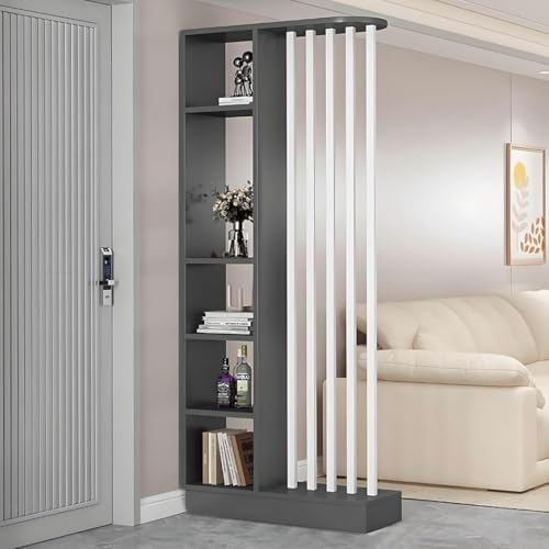 TAPAUVCK 1 Set stilvolles Raumteiler-Bücherregal aus Holz – for das Home Office und dekorative Wandtrennwand(Gray+White,31.4x9.4x79.5in) von TAPAUVCK