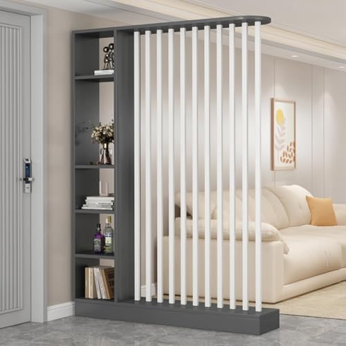 TAPAUVCK 1 Set stilvolles Raumteiler-Bücherregal aus Holz – for das Home Office und dekorative Wandtrennwand(Gray+White,55.1x9.4x79.5in) von TAPAUVCK