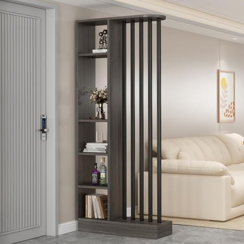 TAPAUVCK 1 Set stilvolles Raumteiler-Bücherregal aus Holz – for das Home Office und dekorative Wandtrennwand(Gray Oak+Black,31.4x9.4x79.5in) von TAPAUVCK