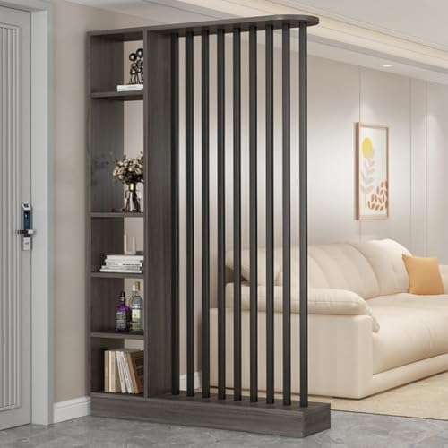 TAPAUVCK 1 Set stilvolles Raumteiler-Bücherregal aus Holz – for das Home Office und dekorative Wandtrennwand(Gray Oak+Black,47.2x9.4x79.5in) von TAPAUVCK