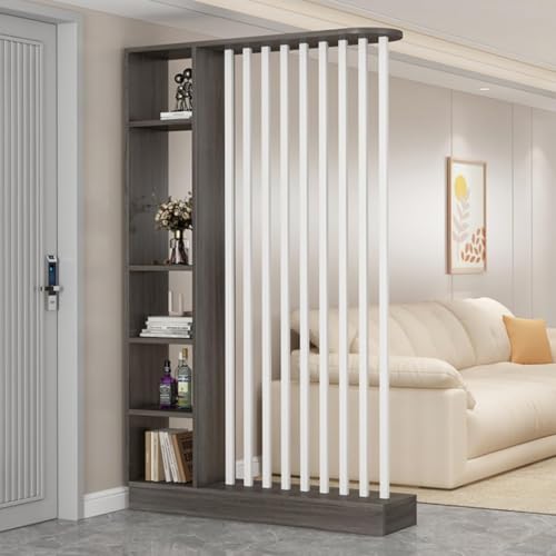 TAPAUVCK 1 Set stilvolles Raumteiler-Bücherregal aus Holz – for das Home Office und dekorative Wandtrennwand(Gray Oak+White,47.2x9.4x79.5in) von TAPAUVCK
