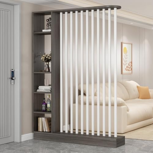 TAPAUVCK 1 Set stilvolles Raumteiler-Bücherregal aus Holz – for das Home Office und dekorative Wandtrennwand(Gray Oak+White,55.1x9.4x79.5in) von TAPAUVCK