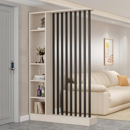 TAPAUVCK 1 Set stilvolles Raumteiler-Bücherregal aus Holz – for das Home Office und dekorative Wandtrennwand(Khaki+Black,47.2x9.4x79.5in) von TAPAUVCK