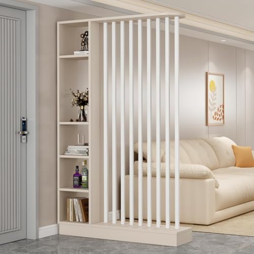 TAPAUVCK 1 Set stilvolles Raumteiler-Bücherregal aus Holz – for das Home Office und dekorative Wandtrennwand(Khaki+White,47.2x9.4x79.5in) von TAPAUVCK