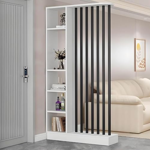 TAPAUVCK 1 Set stilvolles Raumteiler-Bücherregal aus Holz – for das Home Office und dekorative Wandtrennwand(White+Black,39.3x9.4x79.5in) von TAPAUVCK