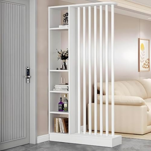 TAPAUVCK 1 Set stilvolles Raumteiler-Bücherregal aus Holz – for das Home Office und dekorative Wandtrennwand(White+White,39.3x9.4x79.5in) von TAPAUVCK