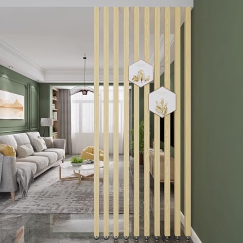 TAPAUVCK 10er-Pack verstellbare Raumteiler aus Holzlatten – for Zuhause und Büro, dekorative Trennwände vom Boden bis zur Decke(Wood,205cm) von TAPAUVCK