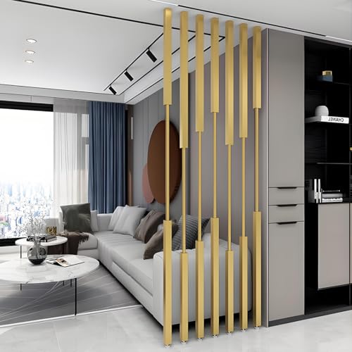 TAPAUVCK 7-teiliger höhenverstellbarer Raumteiler – Robuste Sichtschutzwände aus Eisen for Wohnzimmer, Schlafzimmer, Büro, Veranstaltungsräume(Gold,240cm) von TAPAUVCK
