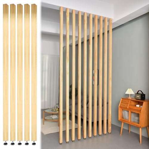 TAPAUVCK Minimalistischer, Verstellbarer Raumteiler aus Holz – vom Boden bis zur Decke, kein Bohren erforderlich, for Zuhause, Büroräume(5PCS 240cm) von TAPAUVCK