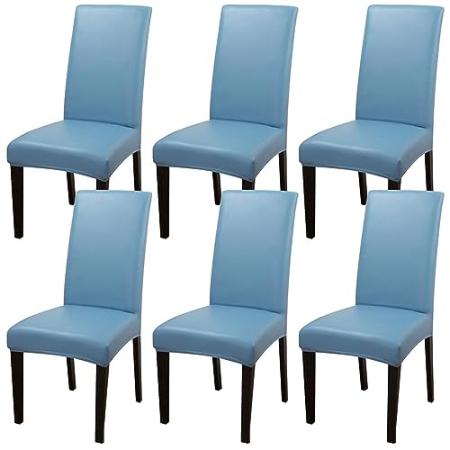 TAPAUVCK Set mit 2/4/6 Wasserdichten Stuhlhussen aus PU-PU for Esszimmerstühle – langlebiger Schutz for Küche und Restaurant(Light Blue,6pack) von TAPAUVCK