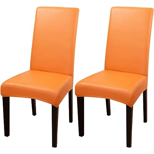 TAPAUVCK Set mit 2/4/6 Wasserdichten Stuhlhussen aus PU-PU for Esszimmerstühle – langlebiger Schutz for Küche und Restaurant(Orange,2pack) von TAPAUVCK
