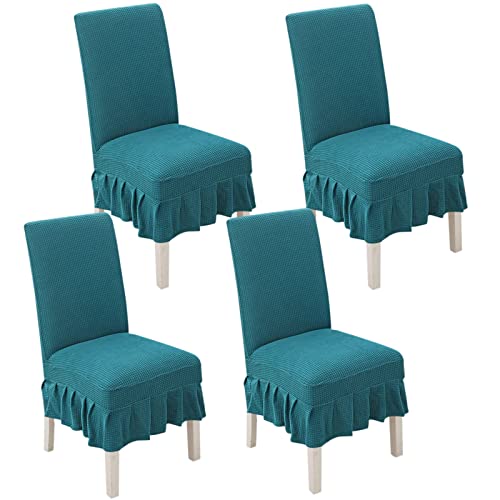 TAPAUVCK Stretch-Stuhlhussen for Esszimmerstühle, 2er-/4er-/6er-Set, gerüschte Schonbezüge for Parson-Stühle, perfekt for Hochzeiten, Partys, Heimdekoration(Gemstone Blue,4pack) von TAPAUVCK