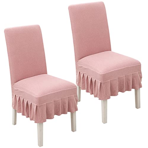 TAPAUVCK Stretch-Stuhlhussen for Esszimmerstühle, 2er-/4er-/6er-Set, gerüschte Schonbezüge for Parson-Stühle, perfekt for Hochzeiten, Partys, Heimdekoration(Pink,2pack) von TAPAUVCK