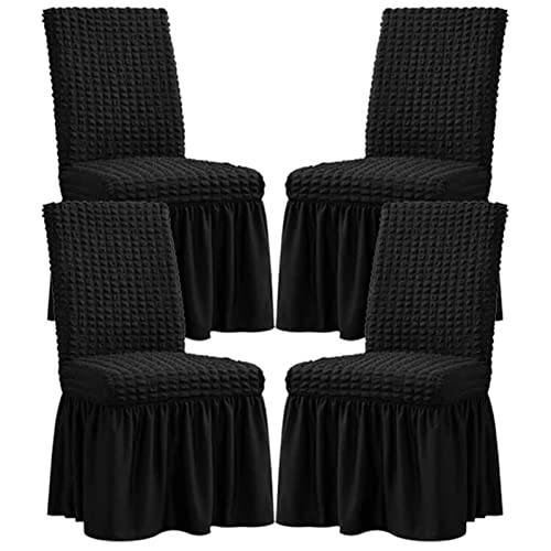 TAPAUVCK Stretch-Stuhlhussen for das Esszimmer – Abnehmbares und waschbares Stuhlhussen-Set for Hochzeiten, Bankette und Partys(Black,4pack) von TAPAUVCK