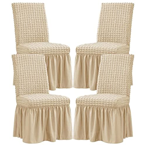 TAPAUVCK Stretch-Stuhlhussen for das Esszimmer – Abnehmbares und waschbares Stuhlhussen-Set for Hochzeiten, Bankette und Partys(Off White,4pack) von TAPAUVCK