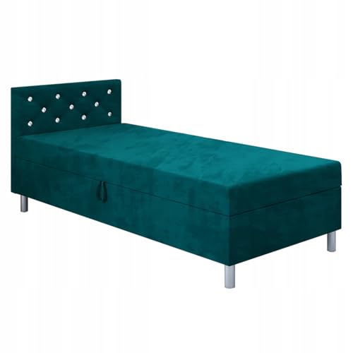 TAPCZANY24 - Bett mit Matratze Princess 110 cm Breite, Polsterbett mit Bettkasten, Schlafsofa mit Taschenfederkernmatratze, Einzel Bed mit Veloursbezug, Komfortabel Bette - Meerestürkis Velour von TAPCZANY24