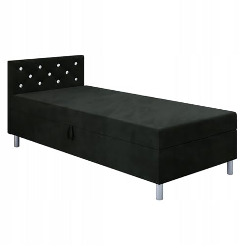 TAPCZANY24 - Bett mit Matratze Princess 120 cm Breite, Polsterbett mit Bettkasten, Schlafsofa mit Taschenfederkernmatratze, Einzel Bed mit Veloursbezug, Komfortabel Bette - Velour Schwarz von TAPCZANY24