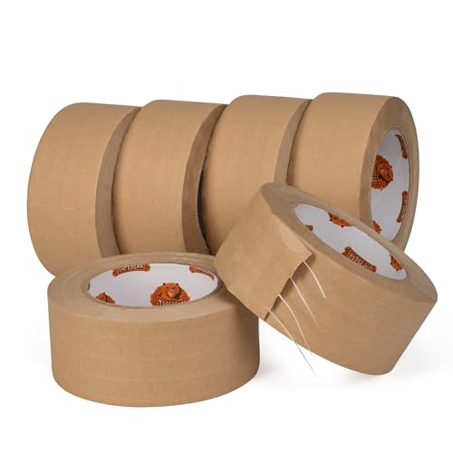 TAPEBEAR 6 Rollen Umweltgerechtes Kraftpapier Klebeband, Wasser-aktiviertes Paketbänder 50mm x 50m Biologisch abbaubares Klebeband, Abbaubar Verpackungsband, Recycelbar Braun Papier Packband von TAPEBEAR