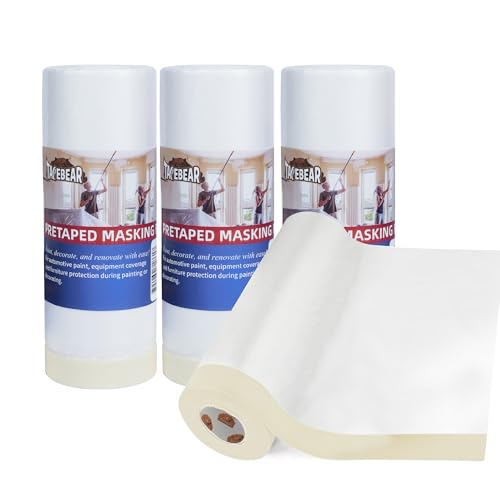 TAPEBEAR Abdeckfolie mit Randklebeband (1400mm x 27m, 4 Rollen) – Stärkere Malerfolie zum Schutz von Böden, Möbeln & Geräten | Selbstklebende Kunststoffabdeckung für Lackierarbeiten von TAPEBEAR