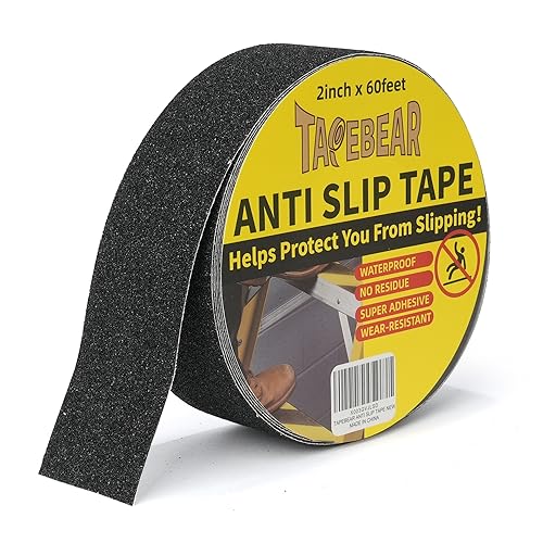 TAPEBEAR Antirutsch Klebeband, Anti-Rutsch-Band selbstklebend, Sicherheit Klebeband, Schwarz Bodenklebeband für rutschfeste Treppenstufen im Innen und Außenbereich, 2inch x 60feet von TAPEBEAR