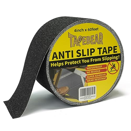 TAPEBEAR Antirutsch Klebeband, Anti-Rutsch-Band selbstklebend, Sicherheit Klebeband, Schwarz Bodenklebeband für rutschfeste Treppenstufen im Innen und Außenbereich, 4inch x 60feet von TAPEBEAR