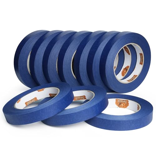 TAPEBEAR UV Beständig Malerkrepp, Blaues Maler Klebebänder Für Malerarbeiten, Saubere Kanten, Keinerlei Rückstände,Abklebeband Blau Malerabdeckband Wasserdicht, 18mm x 60yard, 10Rollen von TAPEBEAR