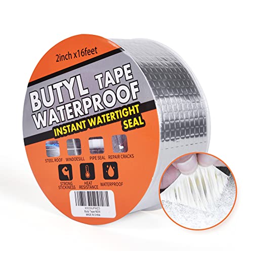 TAPEBEAR Wasserdichtes Butylband, Starkes Selbstklebendes DichtungsbäNder, Silber Aluminium Klebeband Zur Reparatur Für Dachleckage Oberflächenriss Wohnwagen Rohr Glas Fenster, 2inch x 16feet von TAPEBEAR