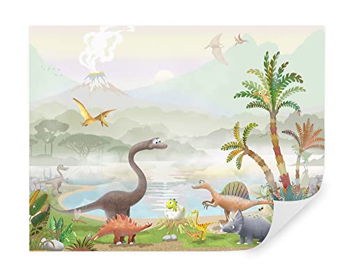 TAPEKO Fototapete im Kinderzimmer | Vliestapeten 260x180 cm | Dinosaurier, Cartoon, Palmen, Berge | Tapete Kinderzimmer | Für Jungs, Mädchen | Mehrfarbig u60040 von TAPEKO