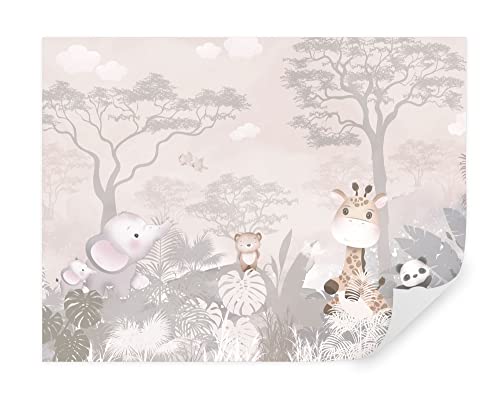 TAPEKO Fototapete im Kinderzimmer | Vliestapeten 260x180 cm | Giraffe, Elefant, Panda im Dschungel | Tapete Kinderzimmer | Für Jungs, Mädchen | Mehrfarbig u73878 von TAPEKO