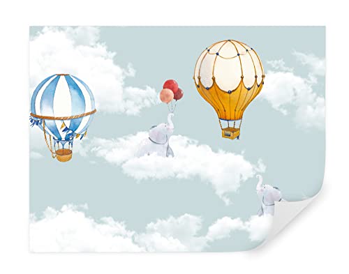 TAPEKO Fototapete im Kinderzimmer | Vliestapeten 360x250 cm | Wolken, Elefanten, Luftballons | Tapete Kinderzimmer | Für Jungs, Mädchen | Türkis u29280 von TAPEKO