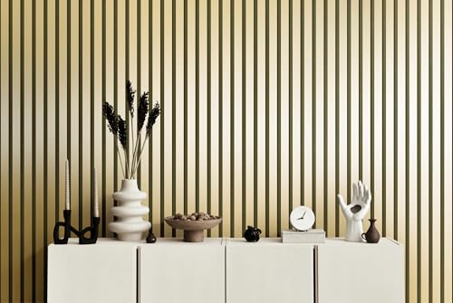 TAPETE LIVING Holzoptik Tapete Gold Schwarz Metallic Vliestapete 3D Holzpaneele moderne Design Lamellenwand von TAPETE LIVING